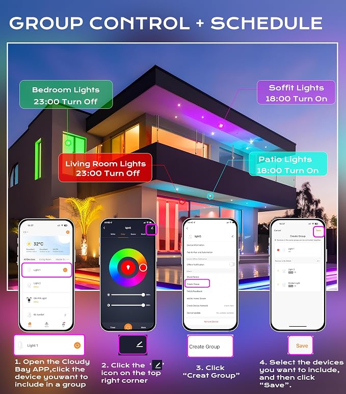 CLOUDY BAY [4 Pack] 6inch Smart WiFi LED Recessed Lights,RGBCW Color Changing Recessed Lighting,Compatible with Alexa and Google Home Assistant,No Hub Required,15W 2700K-6500K,CRI90+,Black