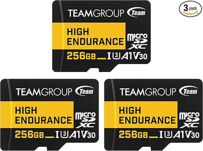 TEAMGROUP HIGH Endurance 256GB 3 Pack Micro SDXC UHS-I U3 V30 100MB/s Designed for Monitoring Stable Durable Long Lasting Flash Memory Card Security Camera 4K&Full HD Video Recording THUSDX256GIV3065