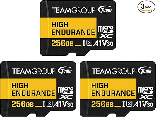 TEAMGROUP HIGH Endurance 256GB 3 Pack Micro SDXC UHS-I U3 V30 100MB/s Designed for Monitoring Stable Durable Long Lasting Flash Memory Card Security Camera 4K&Full HD Video Recording THUSDX256GIV3065