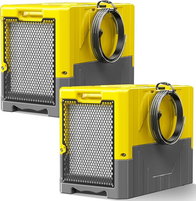 190PPD Commercial Dehumidifier with Pump for Basement-6000Sq.Ft. Warehouse, Large Space Crawl Space Dehumidifier for Efficient Water Damage Restoration-Auto Defrost, Memory Starting, Yelow-2PC