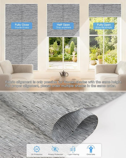 Motorized Roman Shades for Windows, Custom Light Filtering Roman Blinds with Remote, Smart Privacy Window Shades for Living Room Kitchen Office, Alexa & Google Home Compatible, App Control via RF Hub