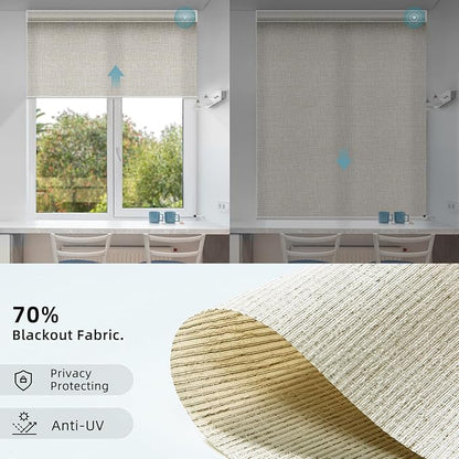 SmartWings Motorized Smart Roller Shades in Light Filtering, Electric Blinds with Remote for Windows Compatible with Alexa/Google Home/Homekit, Customized, Safari Translucent Cream