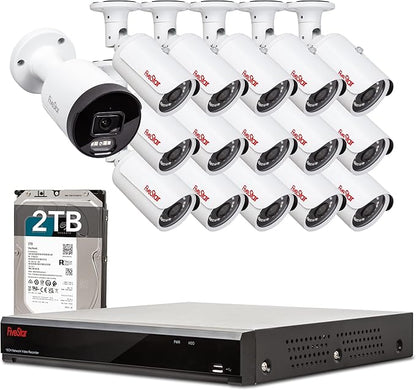 Five Star 4K Professional Security Metal Camera System, 1pc H.265+ 5MP Smart Detection AI Camera & 15pcs 5MP PoE Security Cameras Wired with 4K 16CH NVR with 2TB HDD for 24-7 Recording
