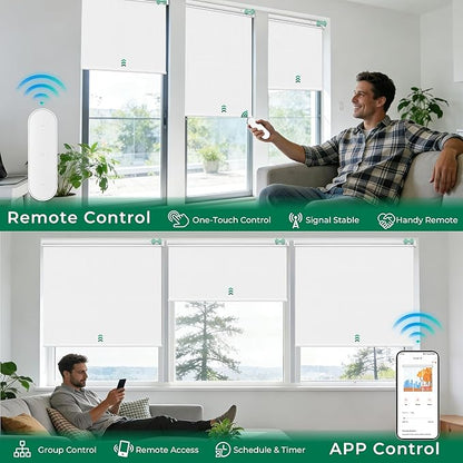 Allesin Smart Zigbee Roller Shades with Alexa Control, Blackout Motorized Blinds, No Hub Needed, Custom Sizes, Remote Included, (White, 33" W x 72" H)