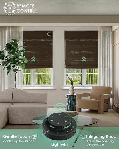 Yoolax Motorized Bamboo Roman Shades with Remote, Smart Roman Shades for Indoor Windows, Light Filtering Automatic Blinds Work with Alexa, Google Home, Apple Homekit, Customized (Bamboo Cocoa)
