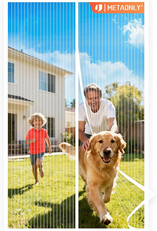 METAONLY Magnetic Screen Door Mesh Fits 36" x 80" Door - Curtain Size 38" x 82", Works for Patio, Sliding Door, Keeps Bug Mosquito Out, Fresh Air Flow, White