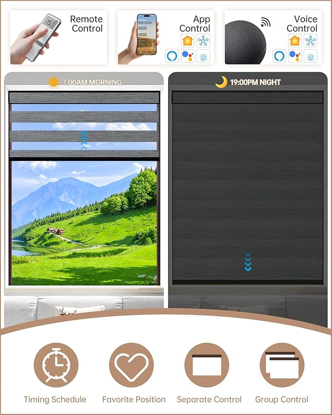 Kincmo Motorized Blinds with Remote, Motorized Zebra Shades Work with Apple Homekit,Alexa,Google Home, Customized Electric Blinds with Remote,App,Voice Control (70% Blackout Galaxy Dark Grey)