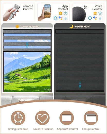 Kincmo Motorized Blinds with Remote, Motorized Zebra Shades Work with Apple Homekit,Alexa,Google Home, Customized Electric Blinds with Remote,App,Voice Control (70% Blackout Galaxy Dark Grey)