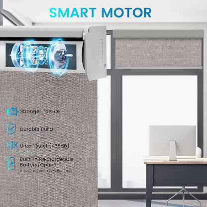 Motorized 100% Blackout Roller Shades – Custom Smart Blinds with Remote Control, Rechargeable Battery or Plug-in Motor, Tuya WiFi Optional, Home & Office Automatic Window Shades (Mocha Gray/CH9565)