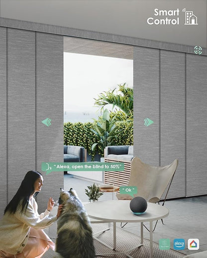 Yoolax Custom XL Smart Sliding Door Blinds, Motorized Sliding Panel Blinds Compatible with Alexa, Fabric Blackout Vertical Rechargeable Battery Shades for Glass Doors(Foggy Grey)