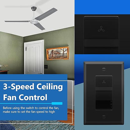 LIDER 3-Speed Fan Switch, Slider Switch for Fan, Ceiling Fan Control Switch, 120V, 2.5A Motor, Single Pole, Modern Upgrade, UL Listed, Black, 2 Pack