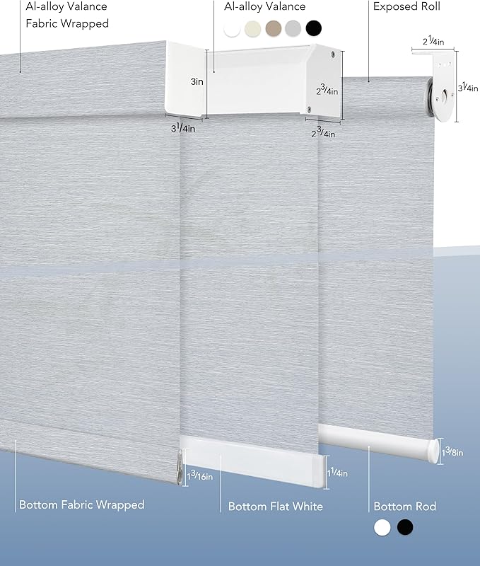 Motorized Light Filtering Shades Compatible with Alexa Google Smart Blinds Automatic Window Shade Remote Control 70% Blackout Striped Grey