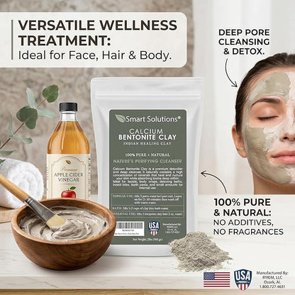 SMART SOLUTIONS Calcium Bentonite Clay, 2 lb Pure Indian Healing Clay - All Natural for External Use | DIY Facial Treatments, Deodorants, Hair Masks