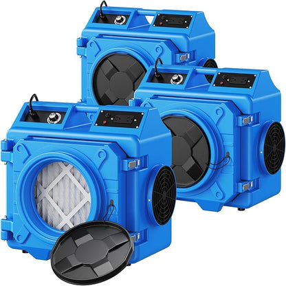 Air Scrubber with 3 Stage Filtration, 550CFM Stackable Negative Air Machine for Industrial and Commercial Use, Heavy Duty Air Cleaner with HEPA/Activated carbon Filter, Light Blue-3PC