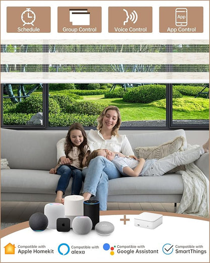 Kincmo Motorized Blinds with Remote, Motorized Zebra Shades Work with Apple Homekit,Alexa,Google Home, Customized Electric Blinds with Remote,App,Voice Control (75% Blackout Linen White)