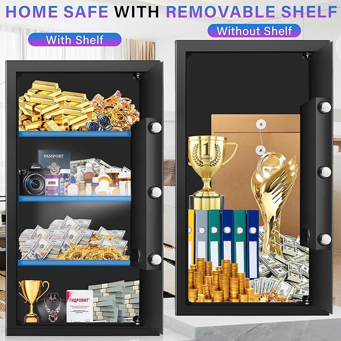 [27.57''] Tall Safe Box, Home Safe with Fireproof Waterproof Bag, 6.2 Cuft Anti-Theft Digital Security Lock Box with Smart Alert System, Removable Shelf, Mute Function, Document Safes for Jewelry