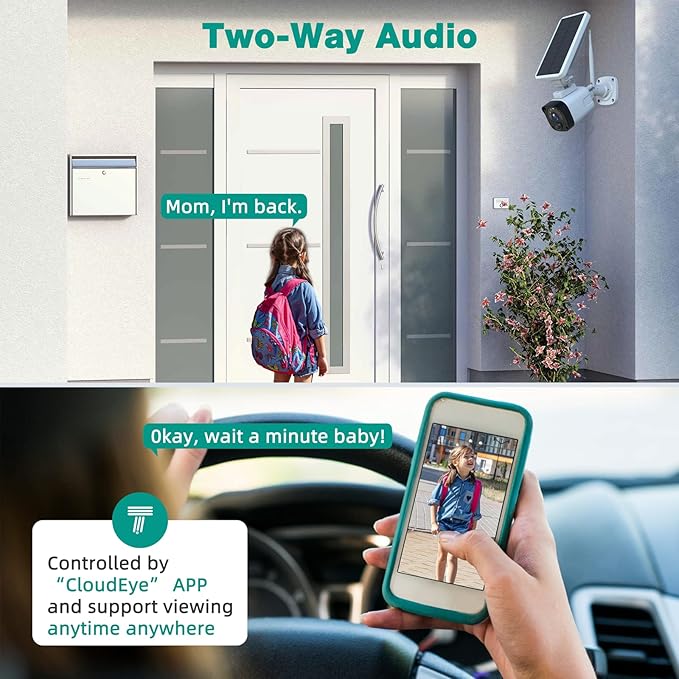 2.5K Solar Camera Outdoor Wireless, 4MP Home Security Camera System, Battery Powered Security Camera,PIR Human Detection, 2-Way Audio, Night Vision, IP65 Waterproof, Cloud/SD Storage 0 Monthly Fee