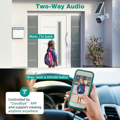 2.5K Solar Camera Outdoor Wireless, 4MP Home Security Camera System, Battery Powered Security Camera,PIR Human Detection, 2-Way Audio, Night Vision, IP65 Waterproof, Cloud/SD Storage 0 Monthly Fee