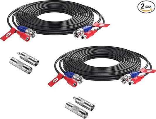 ZOSI 2 Pack 16ft 2-in-1 BNC Video Power Cables, 5M bnc Extension CCTV Wire Cord for Security Camera dvr Surveillance System (Black, with BNC RCA Connector)