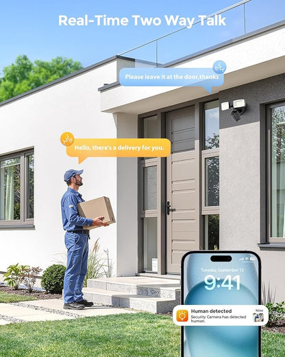Onforu 2K Hardwired Floodlight Camera, 3500LM Motion Activated Outdoor Security Camera, 5G/2.4G WiFi Color Night Vision | 2-Way Audio | Siren | 24/7 Recording | Compatible with Alexa Brown
