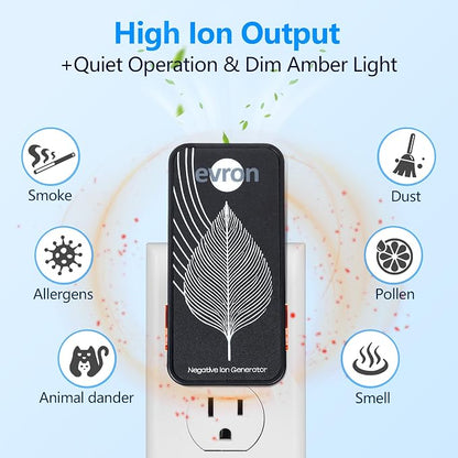 Air Ionizers for Home, Ultra-Thin Filterless Plug-In Negative Ion Generator, Foldable Plug & Dim Amber Light, 20M Ions/Sec, Up to 400 sq ft Coverage (4, Black)