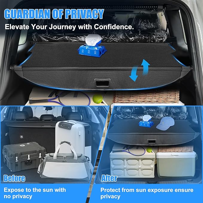 AUXKO Retractable Cargo Cover for Kia Telluride 2025-2020, Trunk Cargo Cover Luggage Security Shade Cover for 2025 2024 Kia Telluride Shielding Shade Anti-Peeping Luggage Privacy Screen, Carbon Fiber