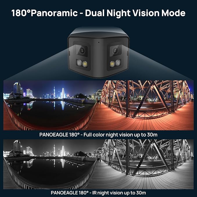 PANOEAGLE 4MP Dual Lens PoE IP Security Camera Outdoor with 180° Panoramic Wide Angle,Smart Color Night Vision,Smart Motion Detection,2-Way Audio & Micro SD Slot(512G),IP67 Waterproof,NDAA Complaint