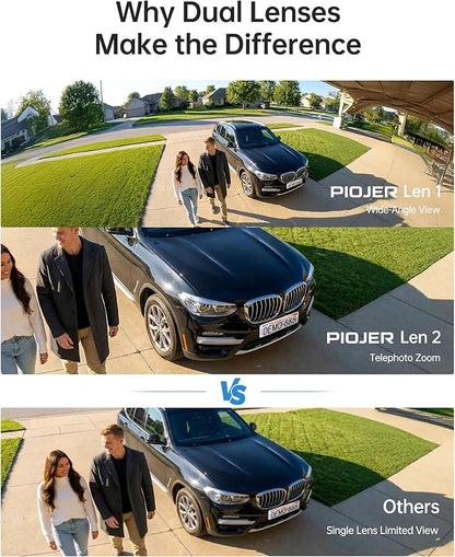 Solar Security Cameras Wireless Outdoor 2-Pack with NVR, Dual-Lens 4K (2K+2K) PTZ Camera System, AI Human & Vehicle Detection, Color Night Vision, WiFi Remote Viewing, No Monthly Fee (CWS01)