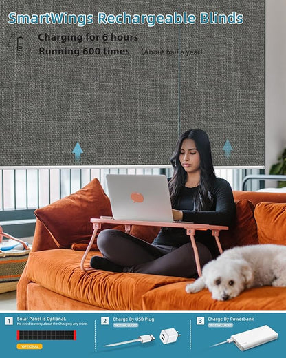 SmartWings Motorized Smart Blinds with Remote, Custom Automatic 100% Blackout Roller Shade Compatible with Alexa/Homekit/Google, Electric Smart Blinds for Indoor Windows, Vigor Dove