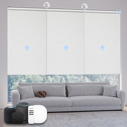 Motorized Coupled Shades, Blackout Smart Blinds for Large Windows Automatic Blinds Compatible with Alexa, Motorized Roller Shades Customized for Bedroom Home Office(Blackout-Jacquard White)