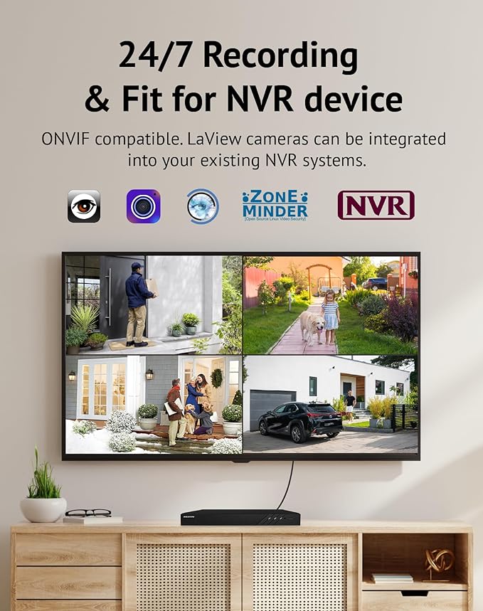 LaView 4K Outdoor Security Cameras,8MP HD Cameras for Home Security with AI Human Detection,IP65 Waterproof,2-Way Talk,Clear Night Vision,2.4G WiFi,SD Card Slot&US Cloud Storage,Work with Alexa(4pcs)