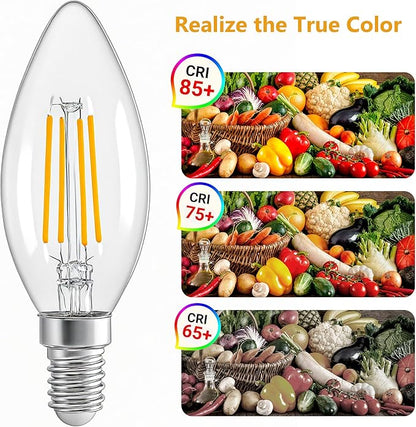 Vintage LED Edison Light Bulbs,4 Watt Candelabra Light Bulbs, 40W Equivalent，Warm White 2700K,Non-Dimmable,E12 Led Bulb Warm White,Let The Atmosphere be Even More Romantic and Cozy(24Pack)