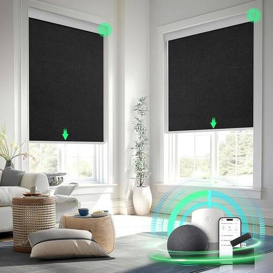 Motorized Blinds with Remote Control, Blackout Roller Shades, Custom Smart Blinds with Valance, Cordless Electric Window Blinds & Automatic Shades (Black,35" Wx72 H)