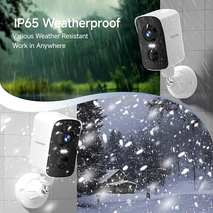 fanxiang 2K Wireless Security Camera Outdoor Rechargeable Battery Camera WiFi, 300° Pan Rotating, AI Motion Detection, PIR, Color Night Vision, Spotlight, Siren, Two-Way Talk, IP65, SD/Cloud Storage