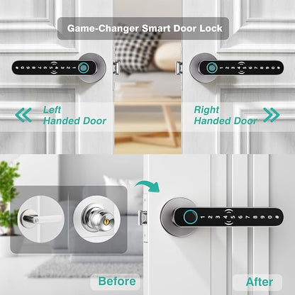 5 in 1 Fingerprint Door Handle with Keypad Control, APP Control, Key Card