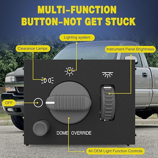 Nilight Headlight Dimmer Switch Compatible with 1999 2000 2001 2002 Suburban Tahoe GMC Sierra 1500 2500 Chevy Silverado 3500 with Yellowish LED Light