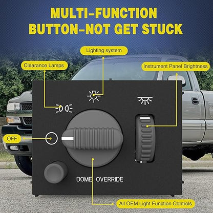 Nilight Headlight Dimmer Switch Compatible with 1999 2000 2001 2002 Suburban Tahoe GMC Sierra 1500 2500 Chevy Silverado 3500 with Yellowish LED Light