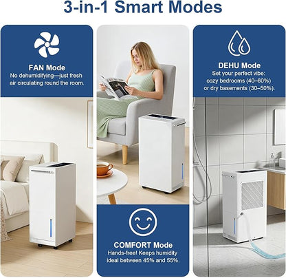 5500 Sq.Ft Dehumidifier for Basement with Drain Hose 100 Pint, Portable Dehumidifiers for Whole Home, 1.6GAL Water Tank, Auto Defrost, Smart Humidity Control, Energy Efficient&Quiet for Bathroom