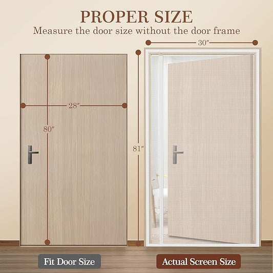 Yotache White Reversible Side Opening Magnetic Screen Door Fits Door Size 28 x 80, Unobstructed View Upgraded Polyester Mesh for Back Door, Actual Screen Size 30" x 81"