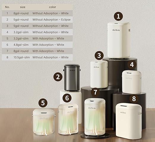 MRBIN Automatic Adsorption Metal Trash Can for Bathroom, Touchless Garbage Bin with Lid, 3.2 Gallon Slim Trash Can for Office and Bedroom, Electric Motion Sensor Waste Basket, Cream White