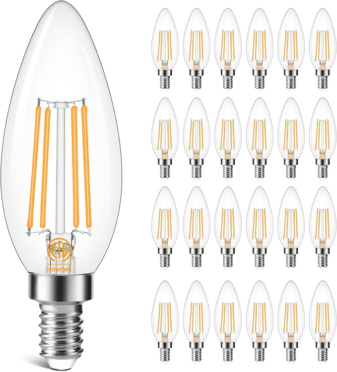 Cotanic Dimmable Candelabra LED Bulb 2700K Warm White,E12 Base Ceiling Fan Light Bulb 60W Equivalent, Type B Light Bulb with Candle Shape,C35 Filament Chandelier Light Bulb Clear Glass,600LM,24 Pack