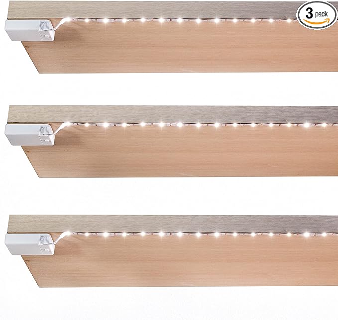 BestLuz Battery Powered LED Strip Lights, Wireless LED Strip Lights 40 inch x 3 Pack for Kitchen Under Cabinet Lighting, Shelves, Under Counter, Closet, Cordless Click Light, Neutral White 4000K