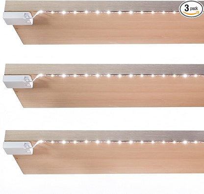 BestLuz Battery Powered LED Strip Lights, Wireless LED Strip Lights 40 inch x 3 Pack for Kitchen Under Cabinet Lighting, Shelves, Under Counter, Closet, Cordless Click Light, Neutral White 4000K