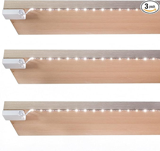 BestLuz Battery Powered LED Strip Lights, Wireless LED Strip Lights 40 inch x 3 Pack for Kitchen Under Cabinet Lighting, Shelves, Under Counter, Closet, Cordless Click Light, Neutral White 4000K