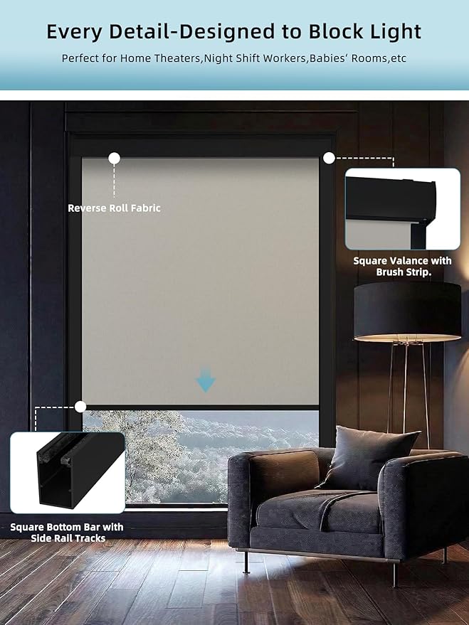SmartWings Motorized Smart Blinds with Remote, Custom Automatic 100% Blackout Roller Shade Compatible with Alexa/Homekit/Google, Electric Smart Blinds for Indoor Windows, Bouvardia Cream