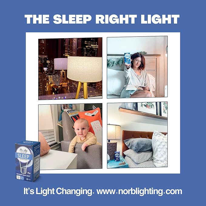Norb NorbSLEEP Low-Blue Sleep Light Bulb – Melatonin-Boosting Nighttime LED for Restful Sleep – for Babies, Kids, & Adults – 6W A19 Dimmable, Natural Evening Spectrum, White Not Amber (4-Pack)