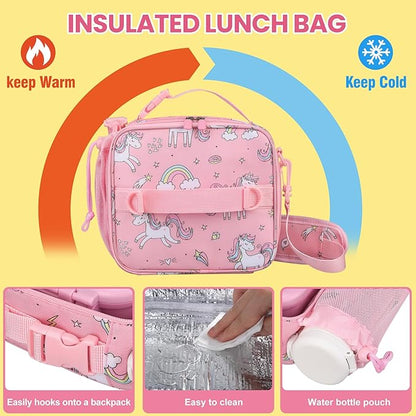 JOOPETALK Bento Lunch Box Set for Kids with 9oz Soup Thermo, Insulated Lunch Bag,Leak-proof BPA-free Lunch Food Container with 3-4 Conpartments for School Travel-Pink