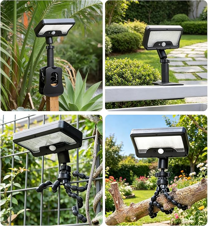 2 Pack Clip On Solar Lights Outdoor with Octopus Tripod, 92 LEDs 3 Color Temps & Remote Control, Motion Sensor Fence Lights Solar Powered, IP65 Waterproof Security Light for Deck, Gutter, Camping