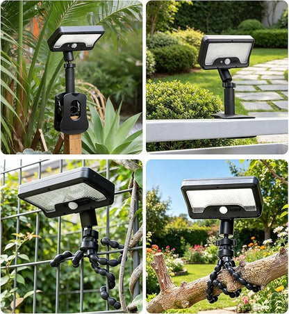 2 Pack Clip On Solar Lights Outdoor with Octopus Tripod, 92 LEDs 3 Color Temps & Remote Control, Motion Sensor Fence Lights Solar Powered, IP65 Waterproof Security Light for Deck, Gutter, Camping