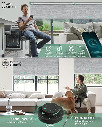 Yoolax Motorized Blinds with Remote, 100% Blackout Smart Roller Shades Work with Alexa, Google, Apple Homekit, Custom Automatic Shades with Voice Control for Bedroom Office (Foggy Gray)